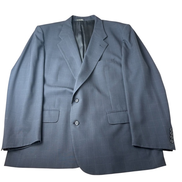 Vintage Burberrys 100% Wool Blazer Navy Windowpane Check Men's XL Designer - Picture 2 of 11